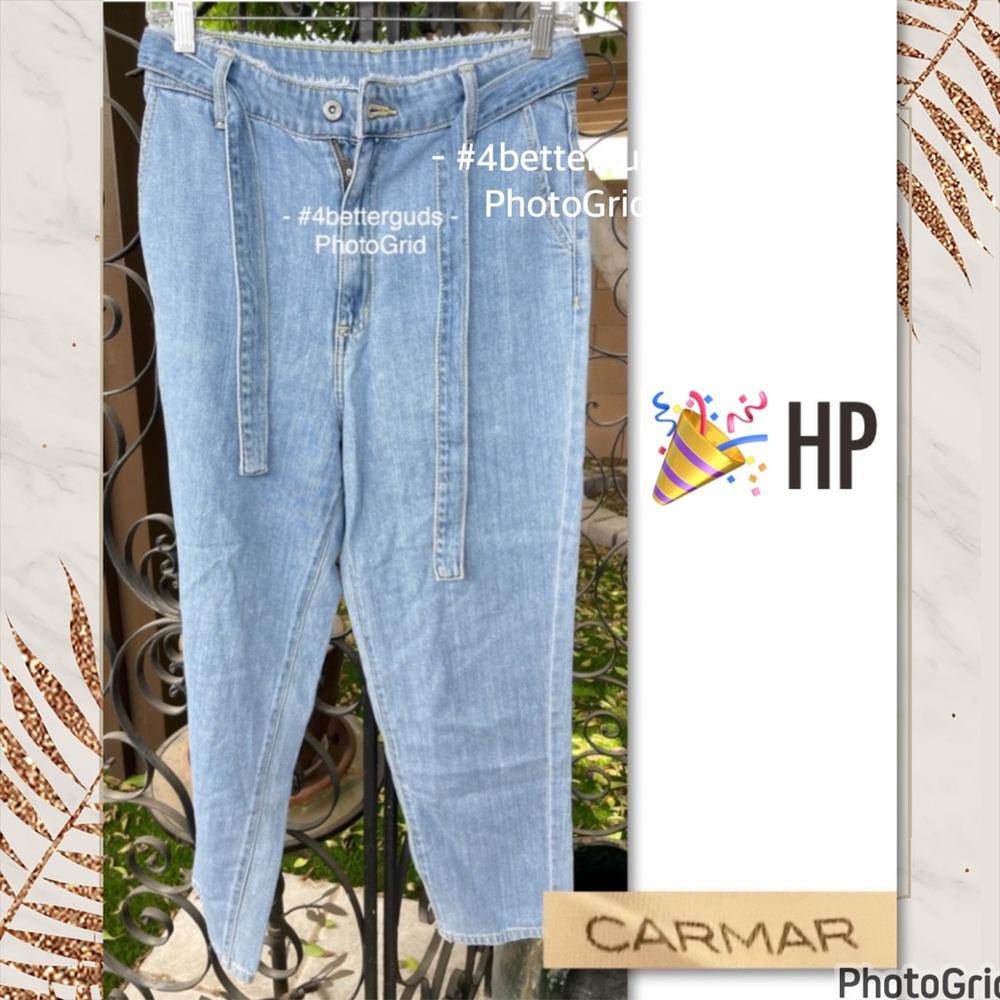 Carmar Denim Light Blue Jeans with Tie Waist Belt Style D41 2283 Sz 27 USA made